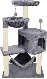 lot 6520 image: YUNIQUE Cat Tree with Cat Condo and Big Hammock, Grey
