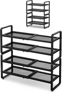 lot 6524 image: $76 SNTD Shoe Rack - Expandable Organizer, 4-Tier Metal Shelf (Black)