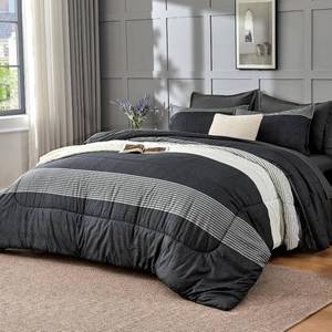 lot 6530 image: Andency 3-Piece Comforter Set - BlackWhiteGrey, King Size