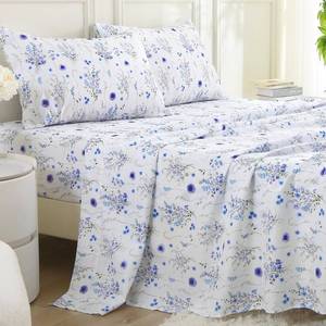 lot 6533 image: MUXHOMO KING 4-Piece Sheet Set, Soft & Breathable, Indigo