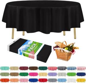 lot 6537 image: ZIMPLEWARE Premium Black Round Table Cloth, Disposable 84in, 6pk