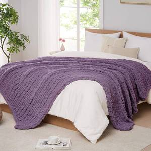 lot 6562 image: $70 LAGRATY Chunky Knit Blanket Throw 60x80 Chenille Deep Purple