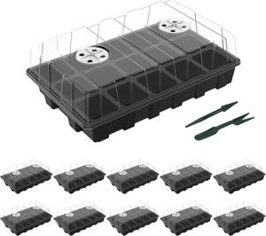 lot 6565 image: Gardzen 10-Pack Seed Starter Kits 150-Cell Trays w Vent Domes