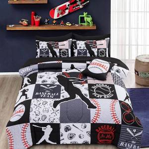 lot 6570 image: $51 A Nice Night Sports Bedding Set Black Grid Baseball 6Pcs, Full