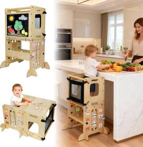 lot 6588 image: $80 Toddler Tower Foldable 4-in-1 Step Stool with Blackboard Ages 1 4