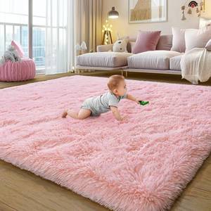 lot 6590 image: Ultra Soft Pink Rug 4x6 ft Fluffy Shag Area Rug for Bedroom