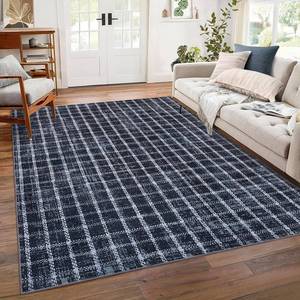 lot 6605 image: $58 5 x 7 Area Rug Non-Slip Washable Low-Pile Checkered Geometric Blue