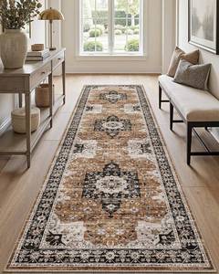 lot 6612 image: $70 DEXI Hallway Washable Runner Rug 3x12, Non-Slip Backing, Brown