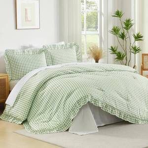 lot 6625 image: $47 Andency Sage Gingham Ruffle Comforter Full 79x90 Set