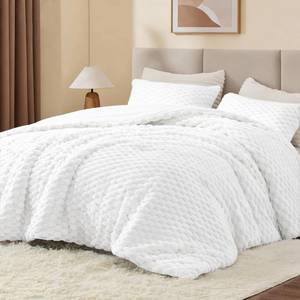 lot 6632 image: $70 BEDELITE Fluffy Queen Comforter Set - White Fleece, 3-Pc Bedding