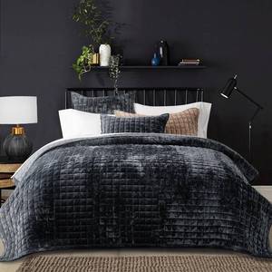 lot 6638 image: $93 RECYCO Velvet Quilt Set King Size Bedding, 2 Shams, Black