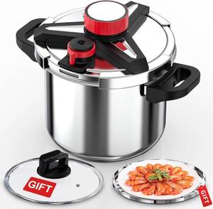 lot 6643 image: $90 188 Stainless Steel Pressure Cooker 8.3 Qt Locking 3-in-1 IndGas
