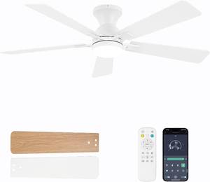 lot 6644 image: $100 52-Inch Low-Profile Ceiling Fan with Light, Remote, Flush Mount