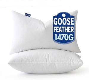 lot 6655 image: MIULEE Feather Down Pillows, Cotton Cover, Queen Set of 2, White