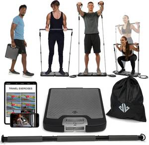 lot 6656 image: $220 EVO Gym Portable Home Gym Resistance Bands, Bar & Handles