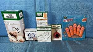 lot 2152 image: Novelty Gift Collection Bundle - Phone Mount, Talking Button, Salt Lamp, Apron, Football, and Kitten Figures