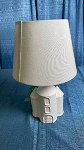 lot 3048 image: Pillowfort Table Lamp with Nightlight Base White Fabric Shade