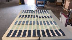 lot 8017 image: Striped Flatweave Area Rug Blue Green Cream