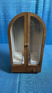 Wooden Jewelry Box with Glass Doors and Drawers