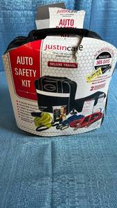 lot 8077 image: JustinCase Deluxe Travel Auto Safety Kit with Jumper Cables and First Aid