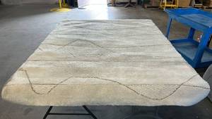 lot 8114 image: Large Cream Wool Area Rug with Geometric Pattern