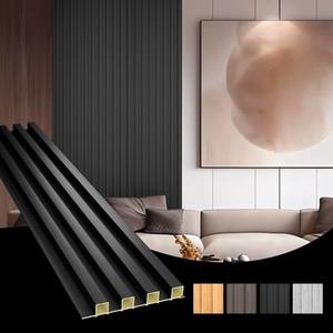 lot 16872 image: WPC Acoustic Slat Wall Paneling, 8-Pack 96 x 6 Inches 3D Wall Panels for Interior Wall Decor,Living Room,TV Background,Study Room,Office Spaces,Bedroom,High Grille (Black) - Retail $149