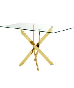 lot 16877 image: 47.2 Tempered Gold Glass Dining Table for 4 People, Rectangular Glass Kitchen Table with Chromed Legs, Modern Dining Room Table for Dinner Kitchen Dining Room - Retail $186