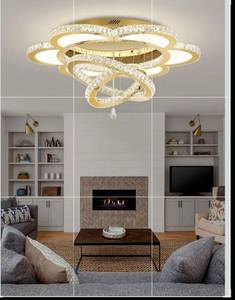 lot 16879 image: ykolupty W32 Modern Chandelier for Living Room Crystal Chandeliers Flush Mount Chandelier for Dining Room Bedroom Foyer Dimmable 2700-6000K (Gold Chandelier) - Retail $508
