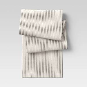 lot 16881 image: 72 x 14 Cotton Striped Table Runner Natural - Threshold Traditional Fall Decor, Machine Washable, OEKO-TEX Certified - Retail $20