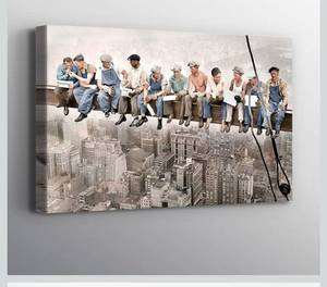 lot 16883 image: Lunch Atop a Skyscraper Canvas Wall Art �� Vintage NYC Construction Print �� Ready to Hang Urban Decor - Retail $0
