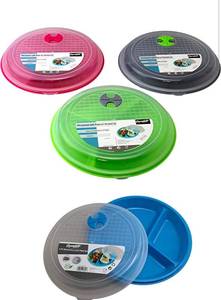 lot 16890 image: 4-Pack Divided Microwave Plates with Vented Lids �� BPA-Free, Stackable Meal Prep Plates �� 3 Section Food Storage �� Microwave, Freezer & Dishwasher Safe �� 8.75 x 8.75 - Retail $0