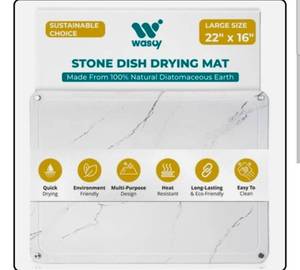 lot 16891 image: Extra Large Stone Drying Mat For Kitchen Counter, 22X16, Stone Dish Drying Mat, Quick Drying Matt Kitchen Counter, Super Absorbent Diatomaceous Earth Dish Drying Stone, Fits Most Dish Racks - Retail $63