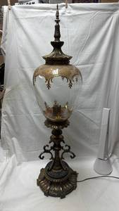 Ornate Glass and Metal Table Lamp with Decorative Base