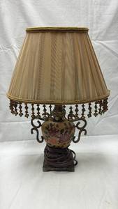 lot 6 image: Decorative Table Lamp with Floral Design and Beaded Trim