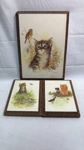 lot 26 image: Giordano Art Kitten and Bird Wall Plaques Set of 3