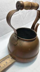 lot 43 image: Tagus Portuguese Copper Teapot with Wood Handle