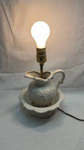lot 96 image: Ceramic Pitcher and Basin Table Lamp with Embossed Design