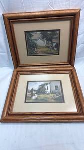lot 100 image: Farmyard Scene Prints Set of 2 with Geese and White Houses