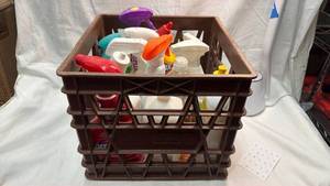 lot 102 image: Household Cleaning Supplies Bundle in Milk Crate