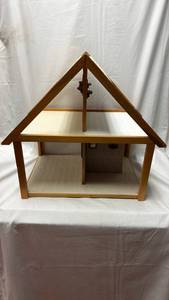 lot 108 image: Wooden Dollhouse with Wallpapered Interior Two Story Playhouse