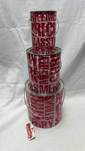 lot 149 image: Christmas Holiday Nesting Decorative Cookie Tins with Handles
