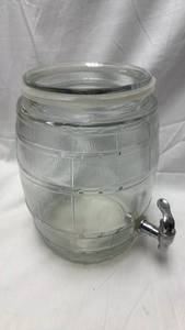lot 174 image: Glass Barrel Beverage Dispenser with Spigot