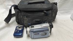 lot 178 image: Sony Digital Camcorder (No Power Cord) with Blue Digital Camera and Carrying Case
