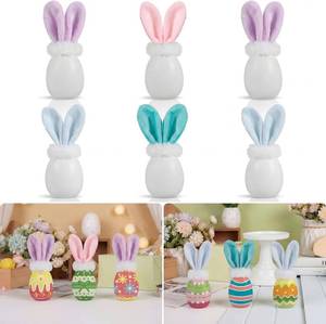 lot 12299 image: BreezeHug 6 Pcs Easter Egg Painting Kit DIY 3D Easter Craft Kit Bunny Craft Statues with Furry Ears Wooden Egg for Basket Stuffers Tiered Tray Spring Play Party Favors(Pastel)