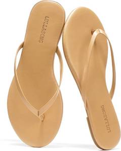 lot 12322 image: LULLASONG Flip Flops For Women Comfortable Round Toe Beach Sandals Thong Strap Slides Slip On Dressy Flats Sandals For Women SIZE 6