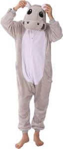 lot 12349 image: Animal Hooded Onesie Costume for Kids Adults Boys Girls Halloween Easter Mens Womens Cosplay Outfit Kit Hippo M