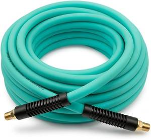lot 12866 image: Fevone Heavy-Duty Hybrid Polymer Air Compressor Hose 50ft x 14 ID, 300 PSI Flexible Kink-Resistant Air Hose with 14 MNPT Brass Fittings for Automotive Repair