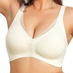 lot 12872 image: PRETTYWELL Front Closure Bras for Women Back Hooks Adjustable Wireless Supportive V-Neck Bra,Mastectomy Comfort Push up Bra