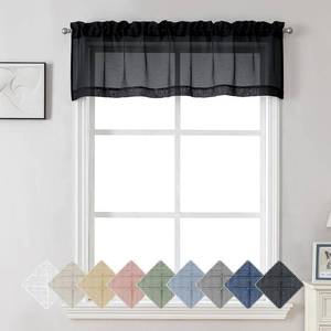 lot 12878 image: Aiyufeng Kirei Faux Linen Black Sheer Kitchen Valance Curtain 14 Inch Length, Soft Breathable Slub Textured Valance for Small Windows Farmhouse Basement Bedroom, 60X14 Inch, 1 Piece, Black