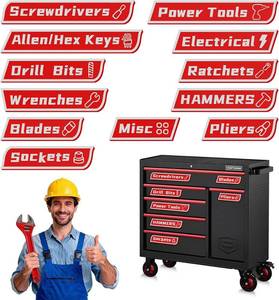 lot 12879 image: 12 Pack of Magnetic Toolbox Labels with Tool Icons, Upgraded Strong Magnet, Reusable & Waterproof Tool Box Organizer Magnetic Labels, No Glue Drawer Labels for Tool Chest (Red)